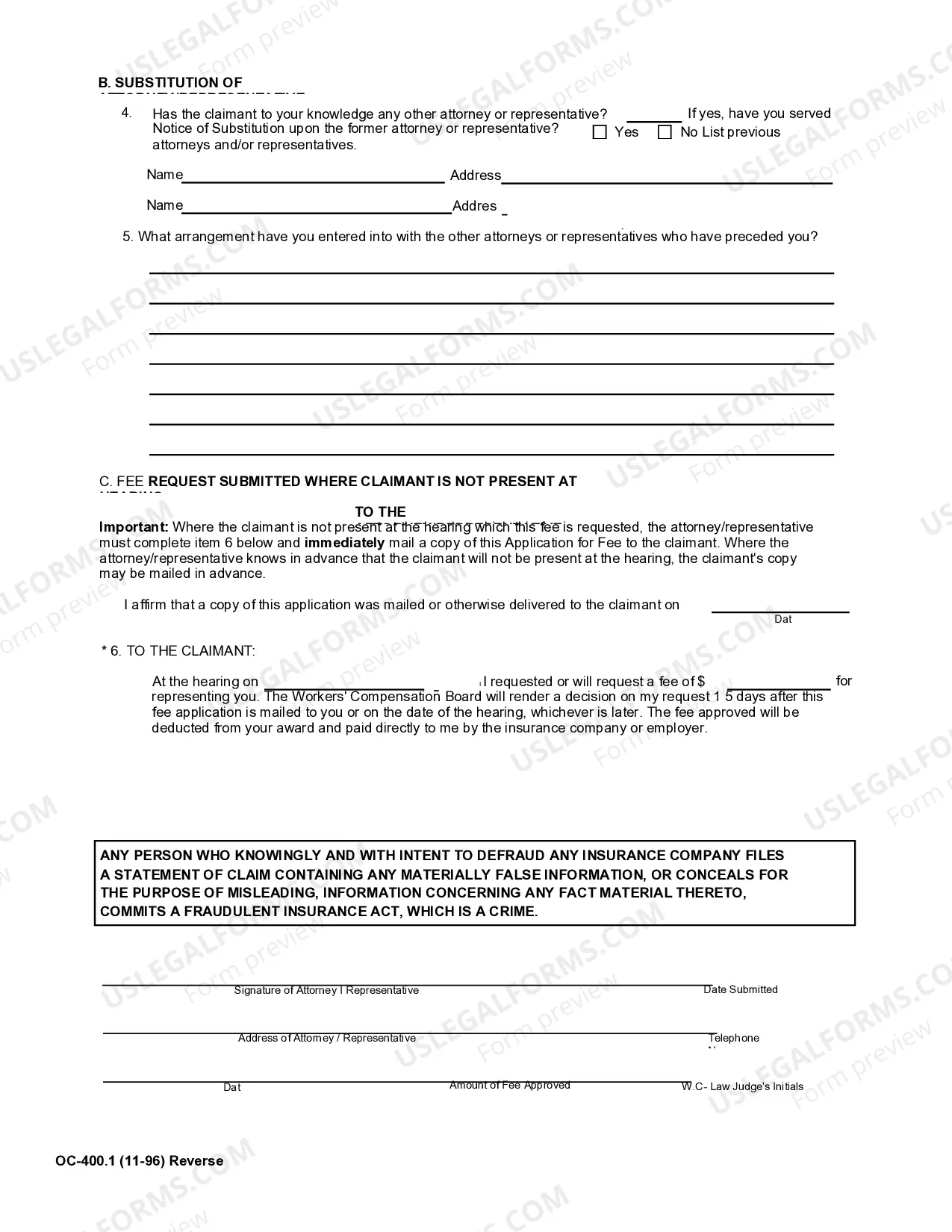 Preview Application for a Fee by Claimant's Attorney or Representative for Workers' Compensation