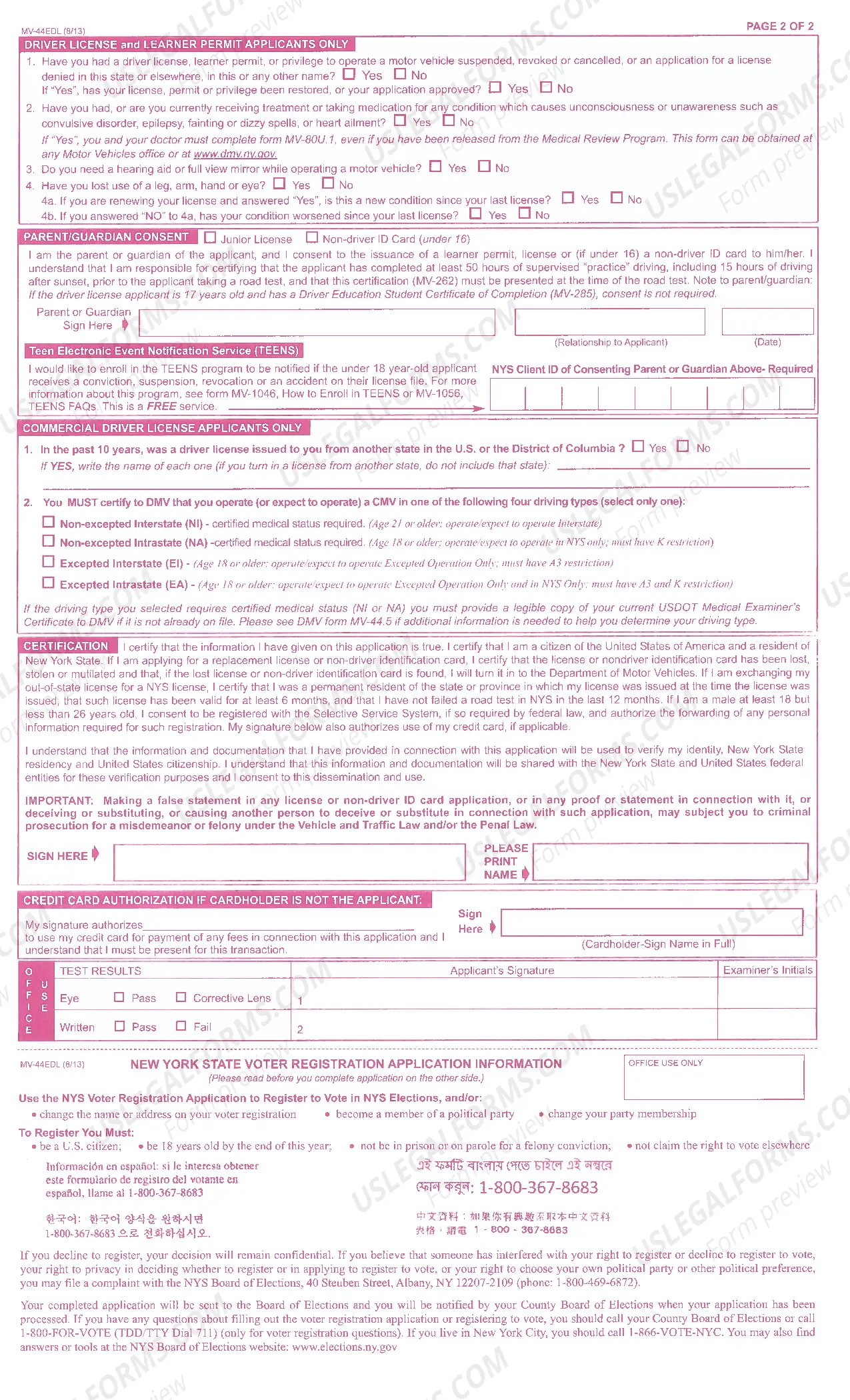 Preview Enhanced Drivers License - Application MV-44EDL