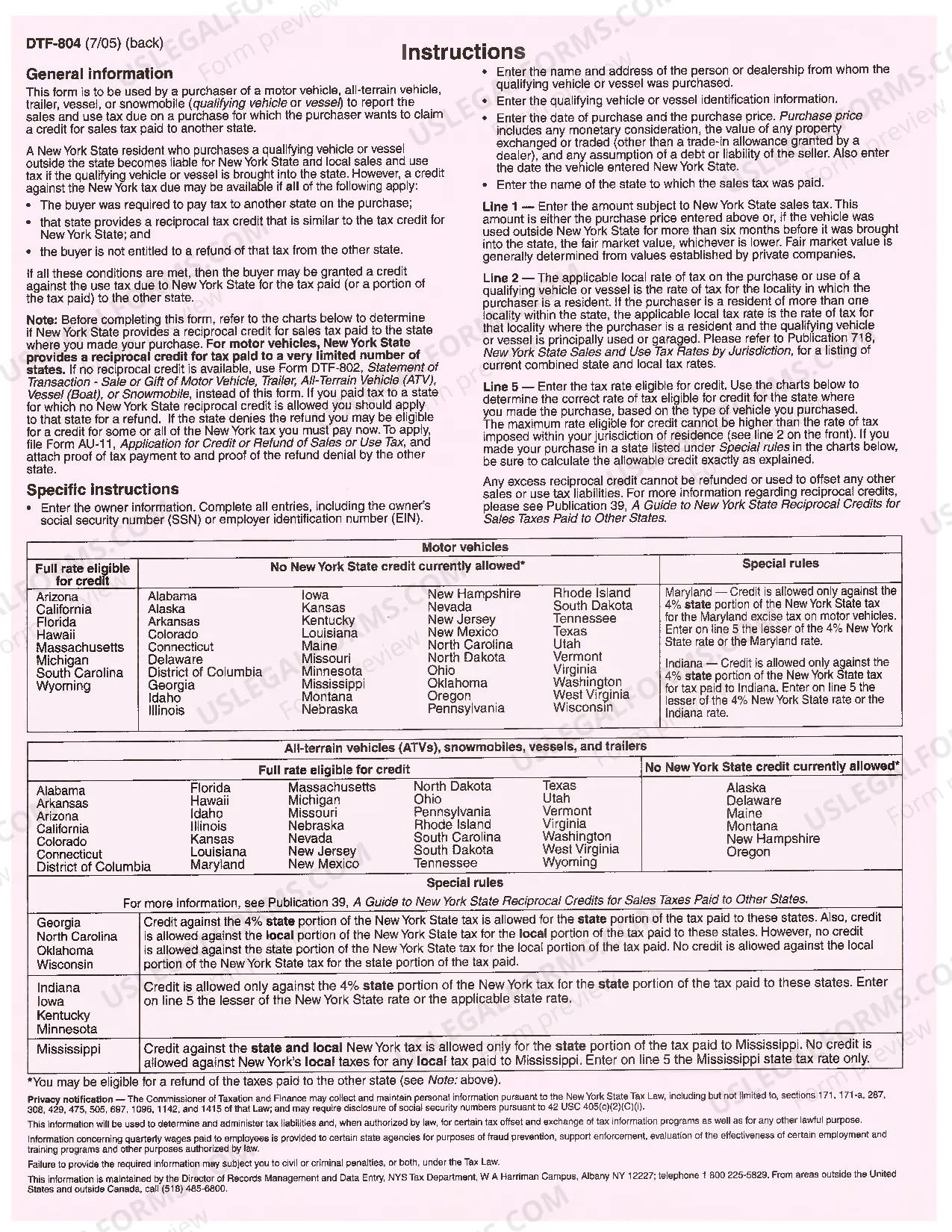 Preview DTF-804 - Statement of Transaction - Claim for Credit of Sales Tax Paid to Another State