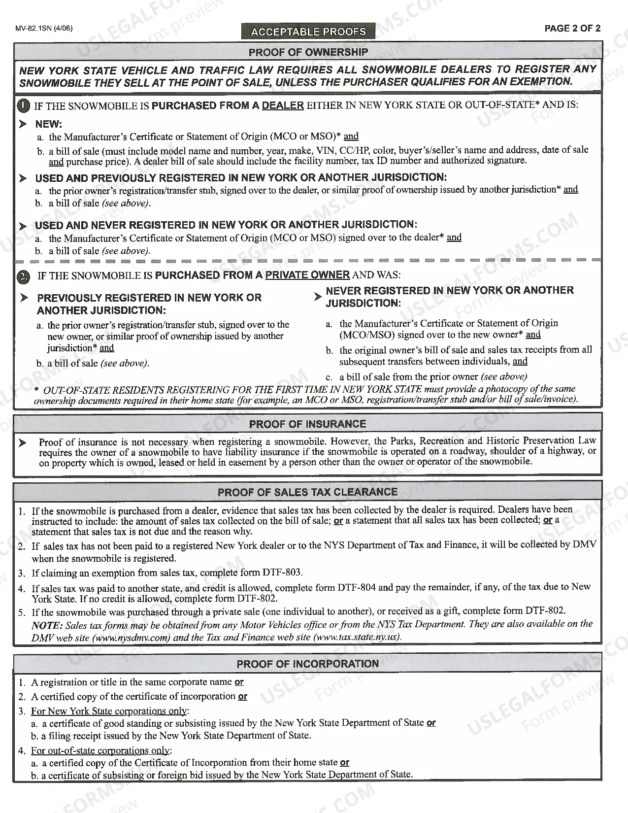 Preview Snowmobile Registration Requirements MV-82.1SN