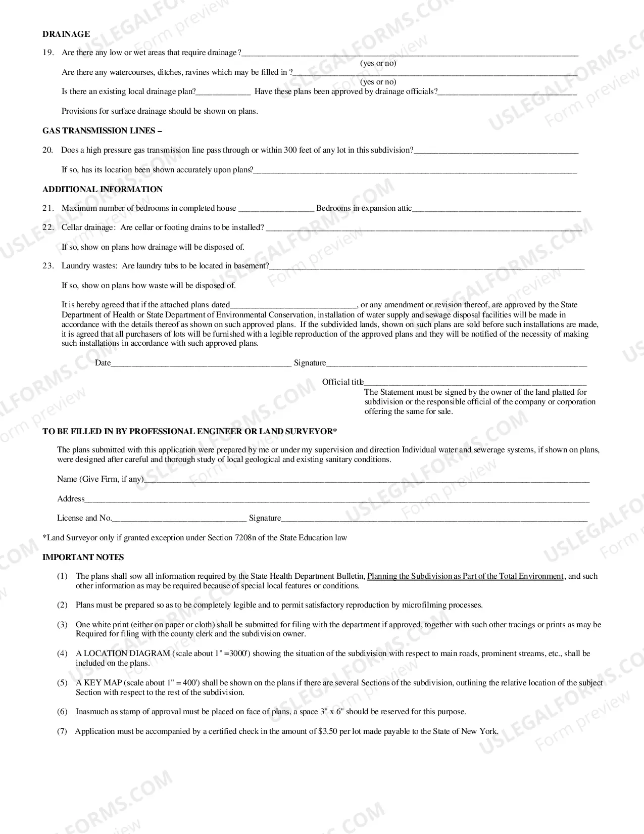 Preview Application for Approval of Sanitary Facilities for Realty Subdivisions