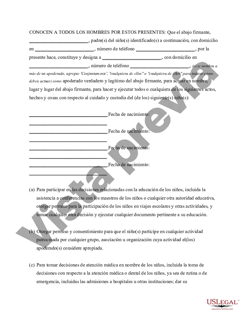 Preview Poder General para el Cuidado y Custodia del Hijo o Hijos