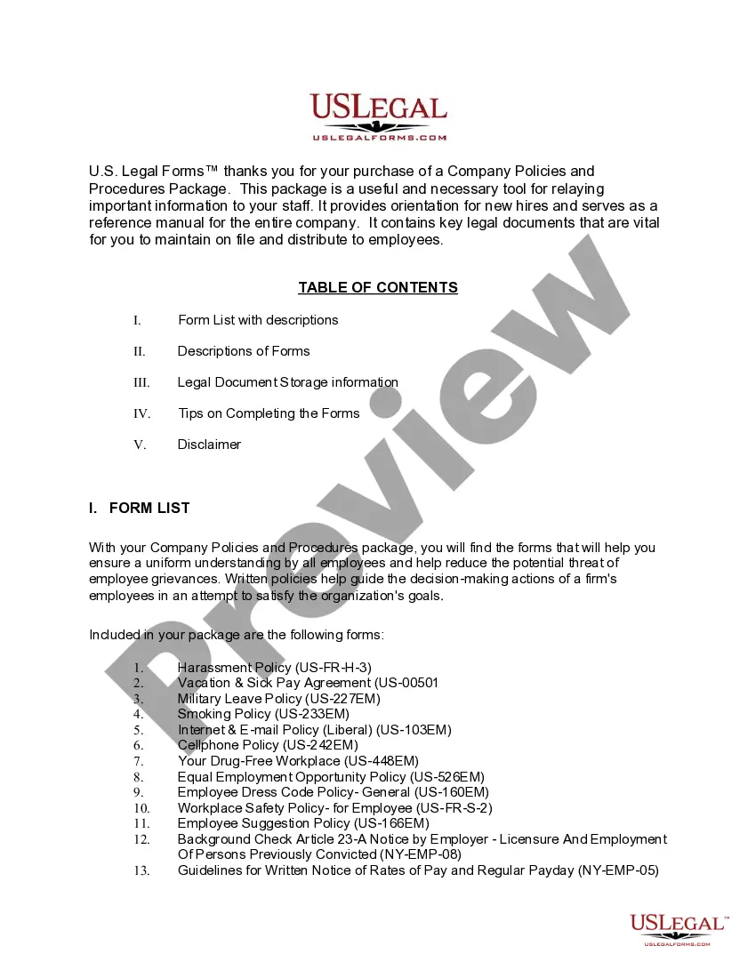 Get New York Company Employment Policies and Procedures Package Preview New York Company Employment Policies and Procedures Package