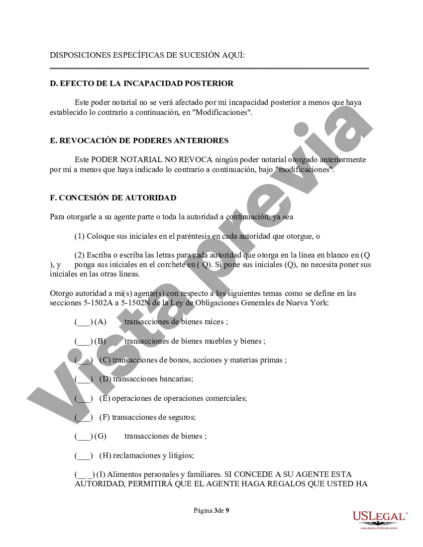 Preview Poder legal duradero - Disposiciones duraderas