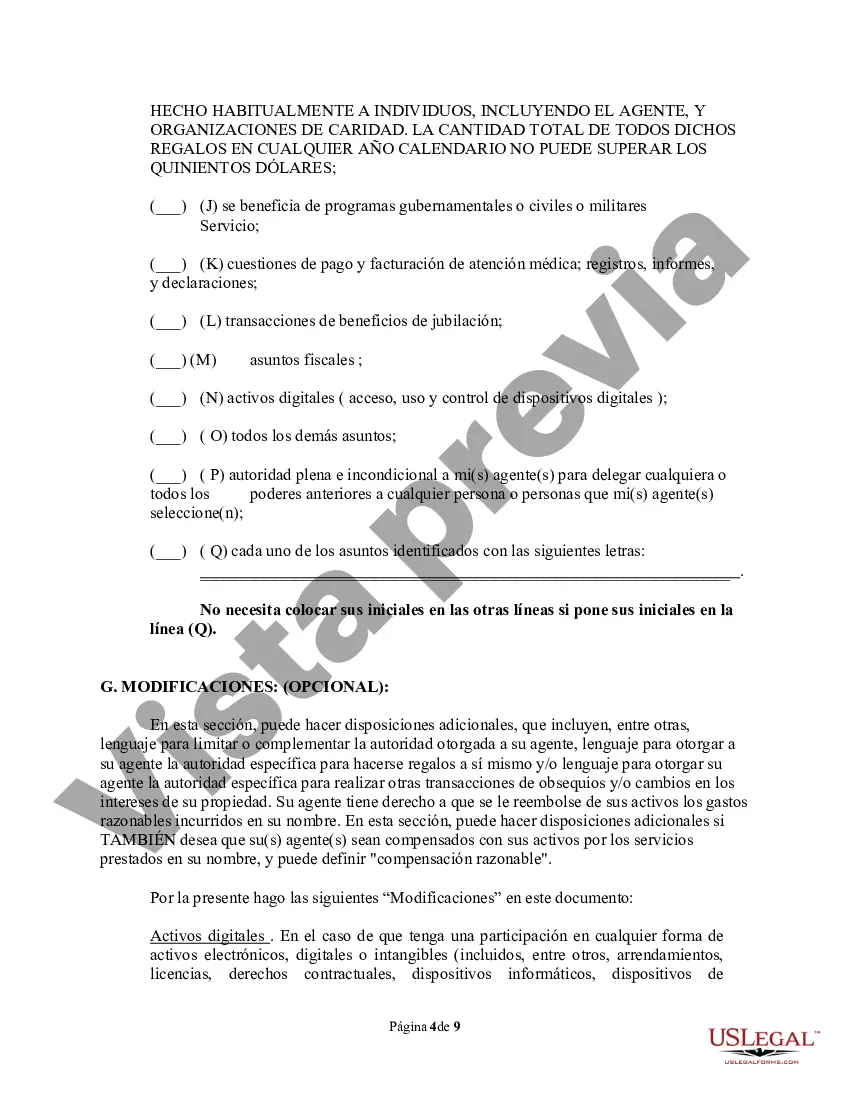 Preview Poder legal duradero - Disposiciones duraderas