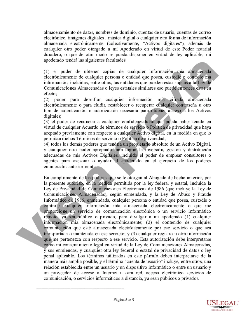 Preview Poder legal duradero - Disposiciones duraderas