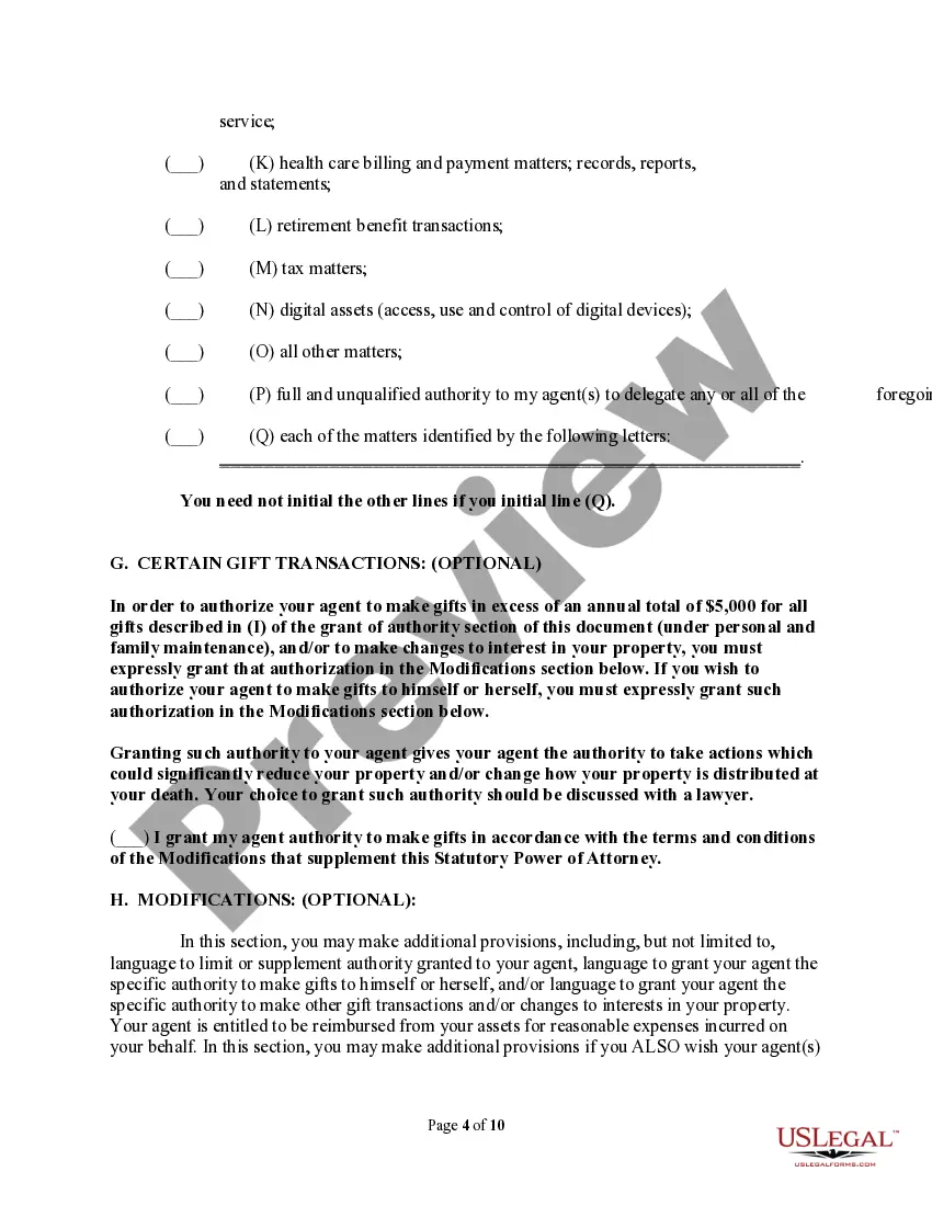 Preview Statutory Durable Power of Attorney - Durable Provisions