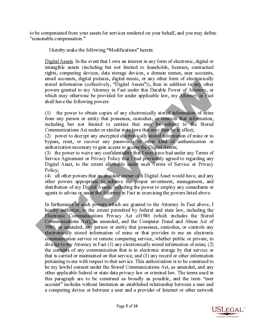 Preview Statutory Durable Power of Attorney - Durable Provisions