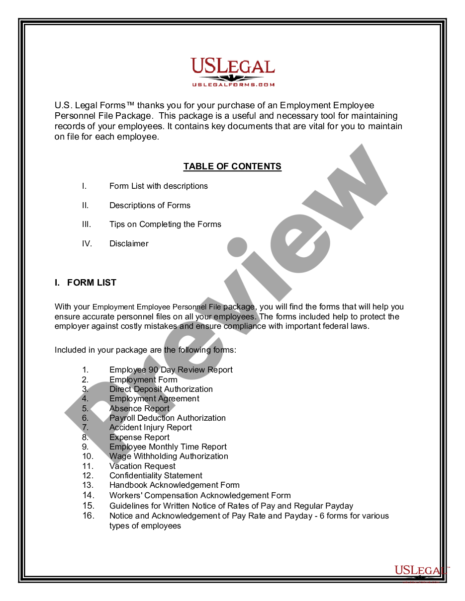 page 1 Employment Employee Personnel File Package preview