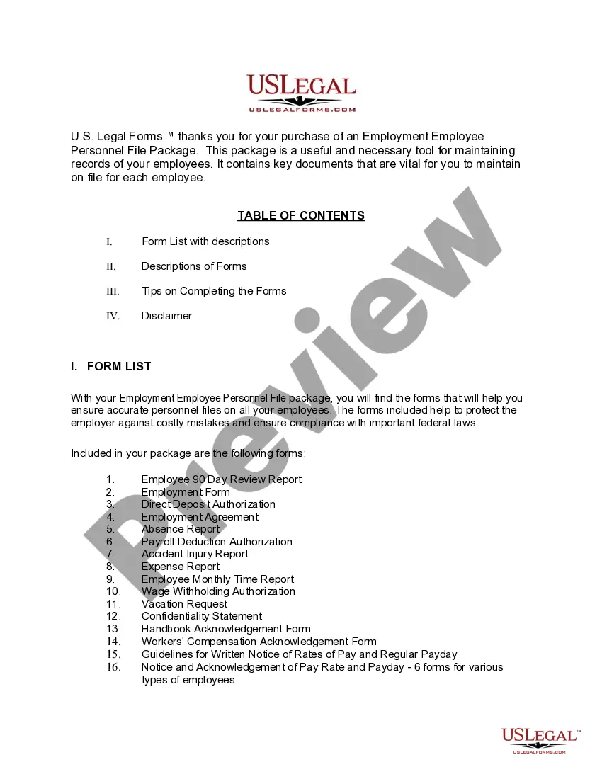 Preview New York Employment Employee Personnel File Package