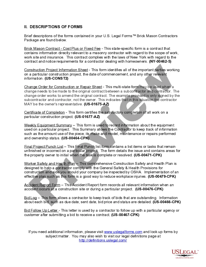 Preview New York Brick Mason Contractor Package