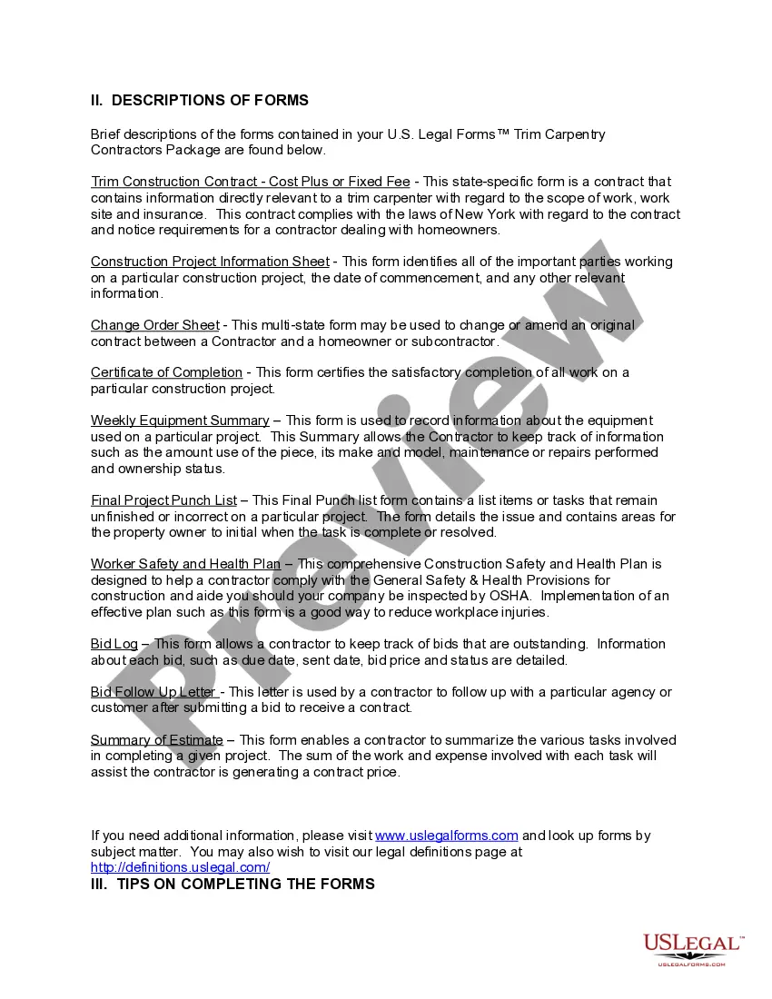 Get New York Trim Carpentry Contractor Package Preview New York Trim Carpentry Contractor Package