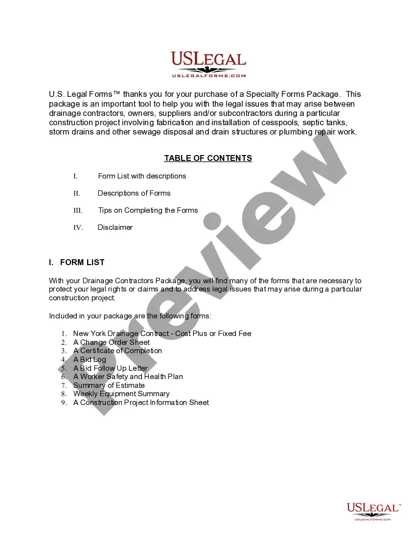 Preview New York Drainage Contractor Package