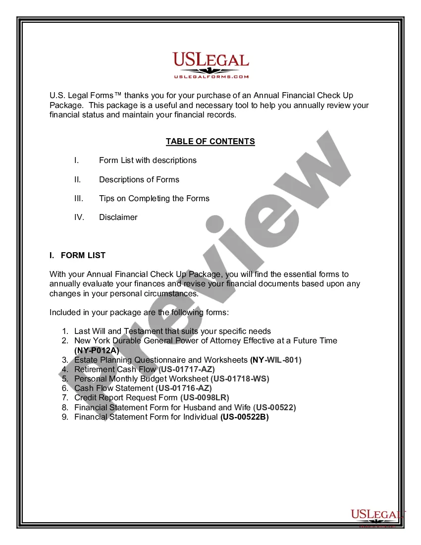 Get New York Annual Financial Checkup Package Preview New York Annual Financial Checkup Package