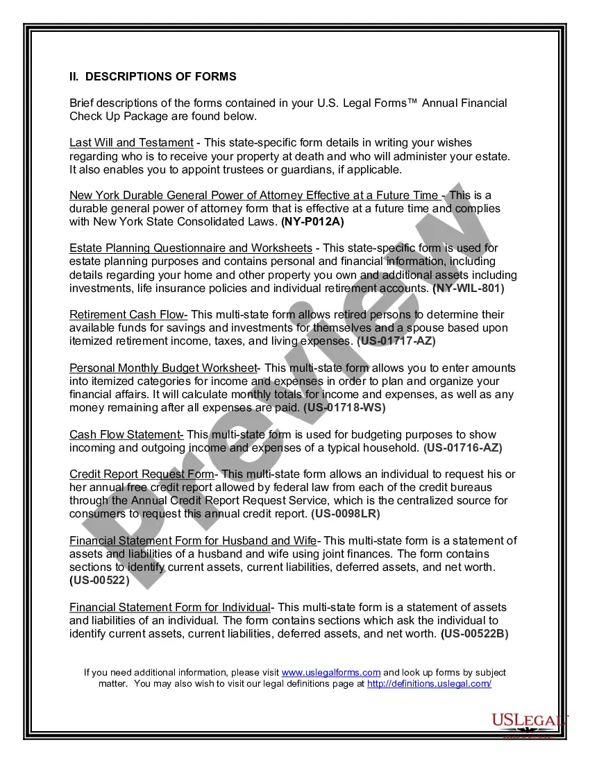 Get New York Annual Financial Checkup Package Preview New York Annual Financial Checkup Package