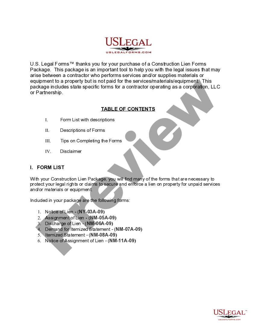 New York Construction or Mechanics Lien Package Ny Mechanics Lien