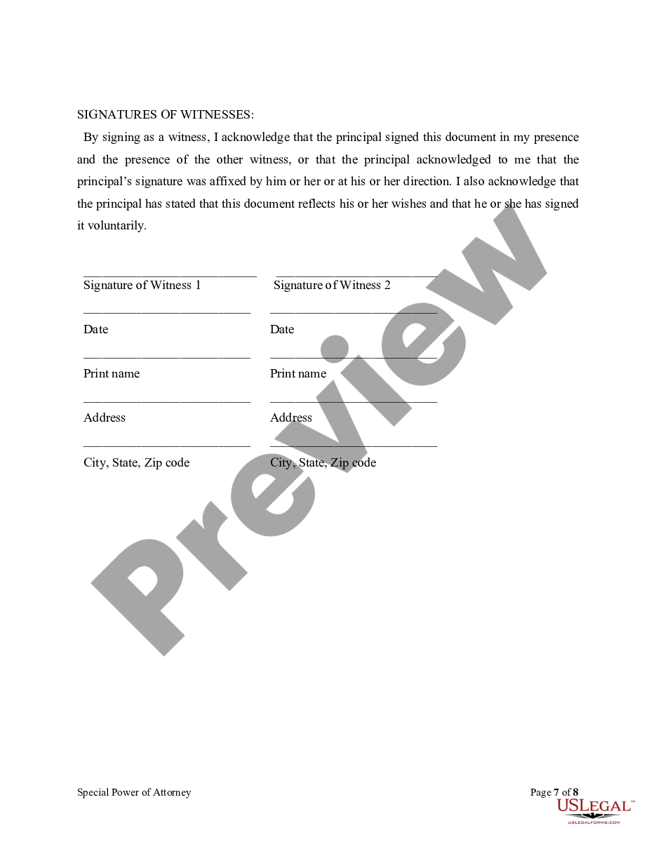 page 6 Special or Limited Power of Attorney for Real Estate Sales Transaction By Seller preview