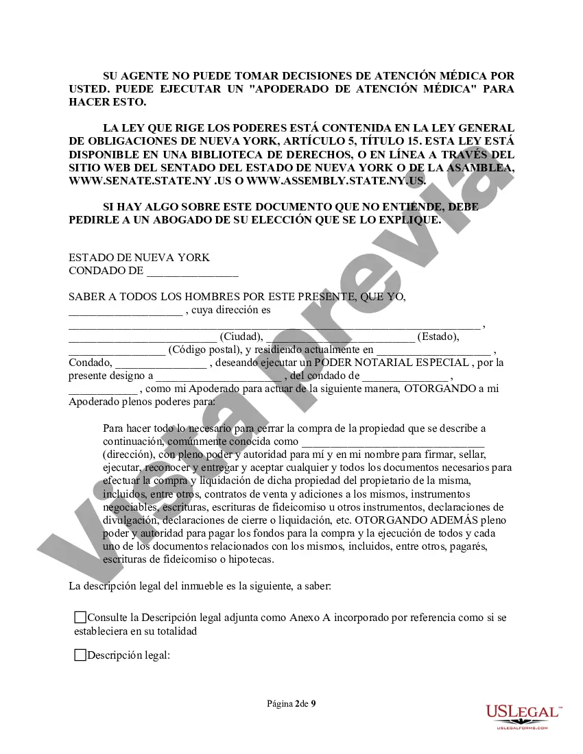 Preview Poder notarial especial o limitado para transacciones de compra de bienes raíces por parte del comprador