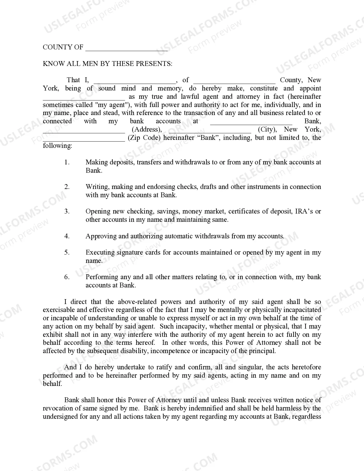 Preview Special Durable Power of Attorney for Bank Account Matters