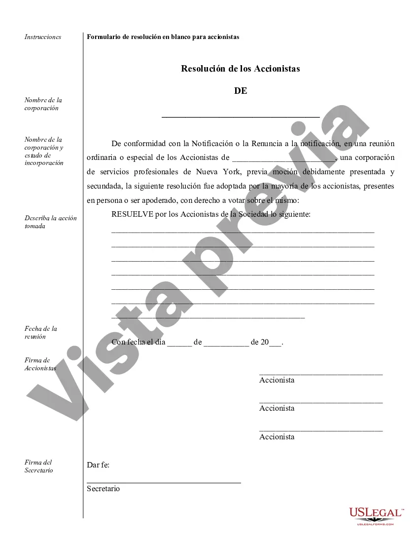 Preview Ejemplos de Resoluciones Corporativas para una Corporación de Servicios Profesionales de Nueva York