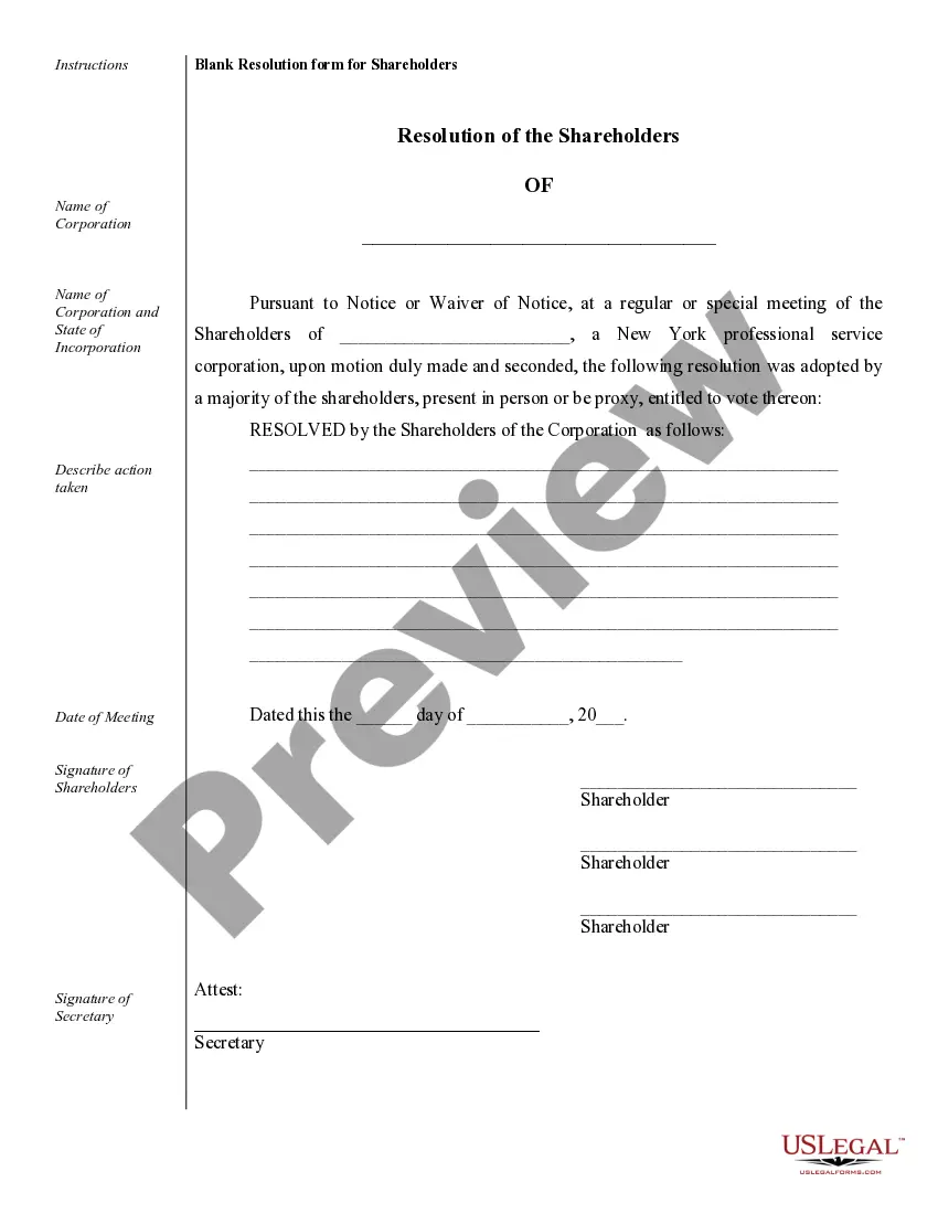 Preview Sample Corporate Resolutions for a New York Professional Service Corporation