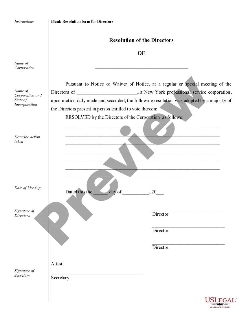Preview Sample Corporate Resolutions for a New York Professional Service Corporation