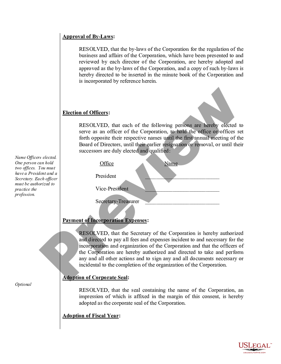 page 3 Organizational Minutes for a Professional Service Corporation preview