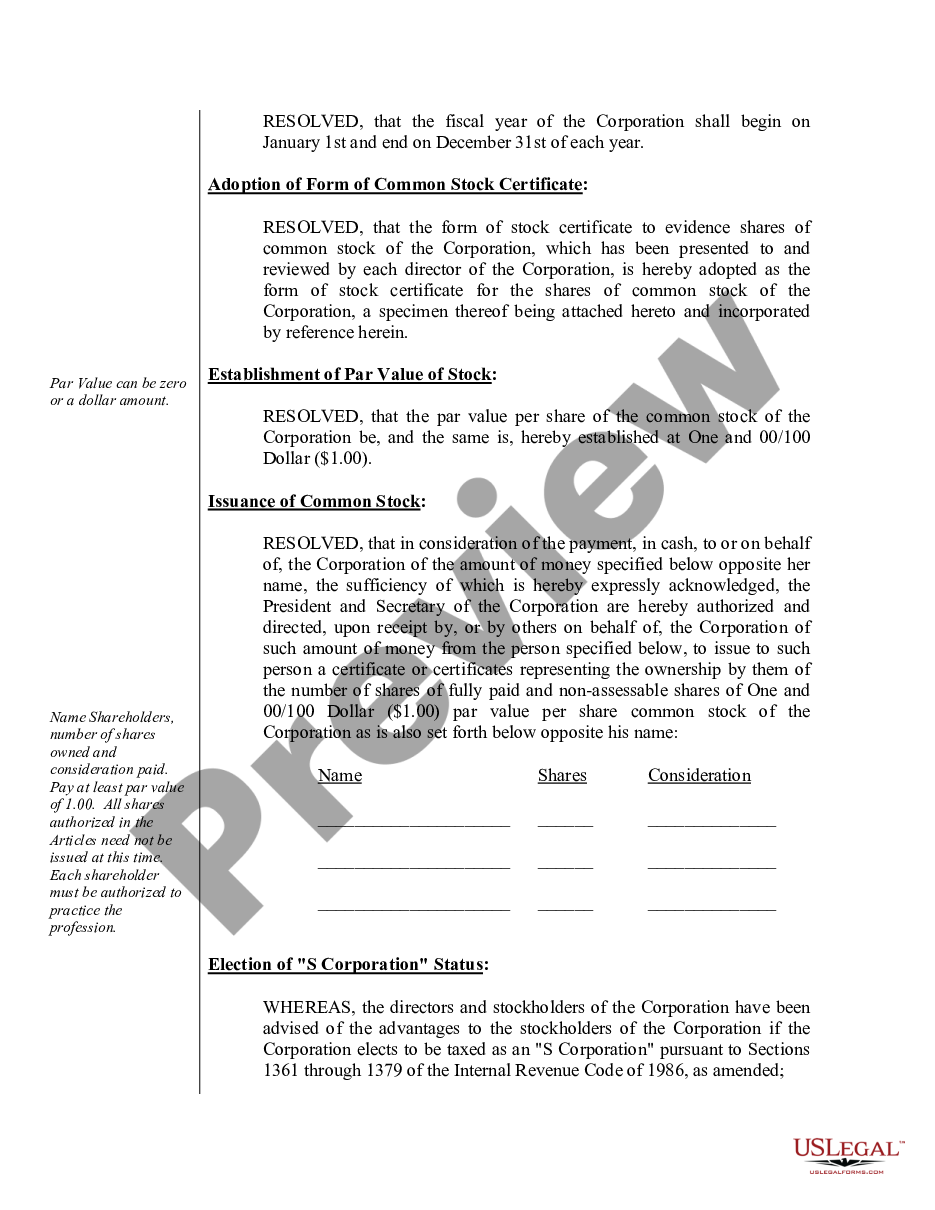 page 4 Organizational Minutes for a Professional Service Corporation preview