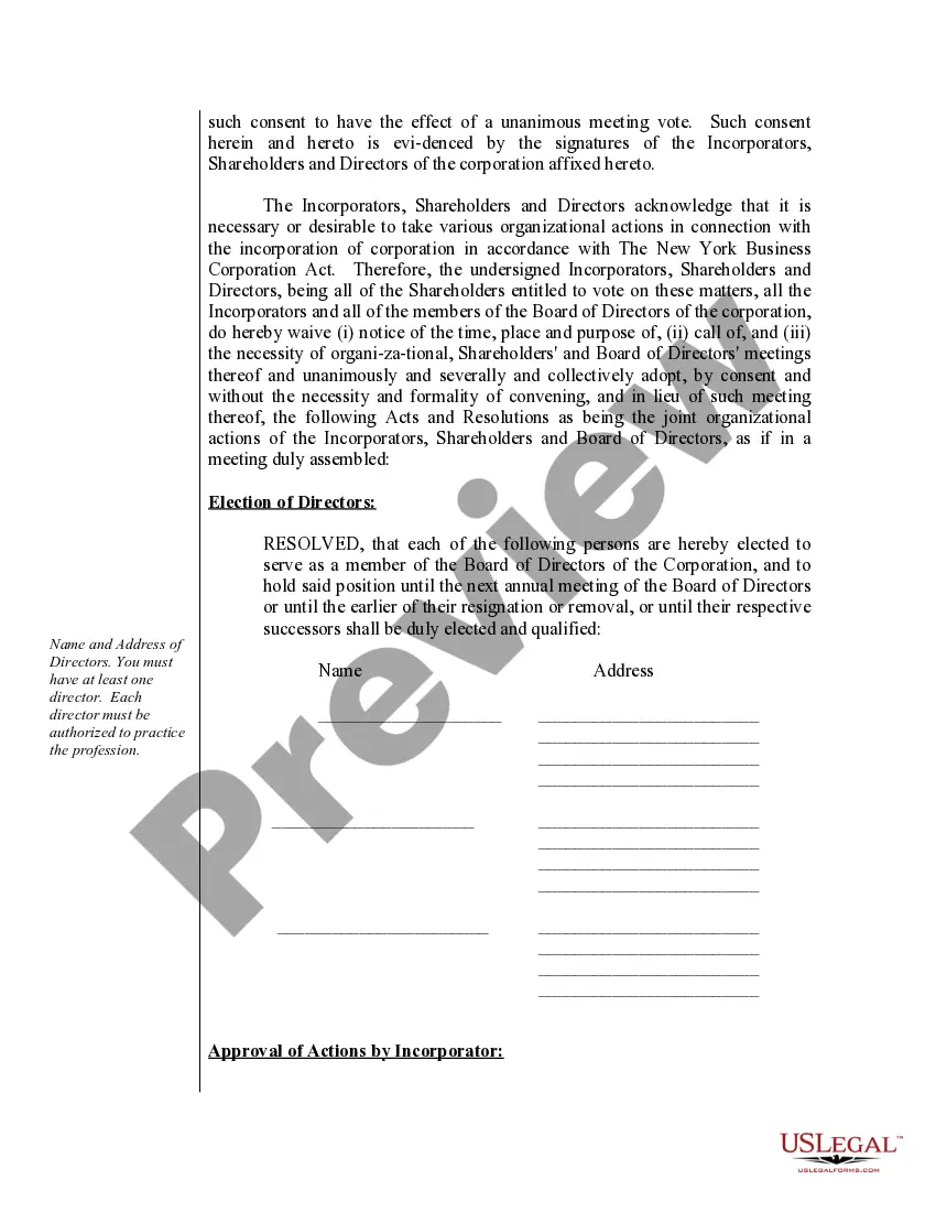 Preview Organizational Minutes for a Professional Service Corporation