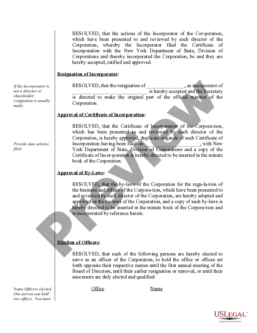 Preview Organizational Minutes for a Professional Service Corporation
