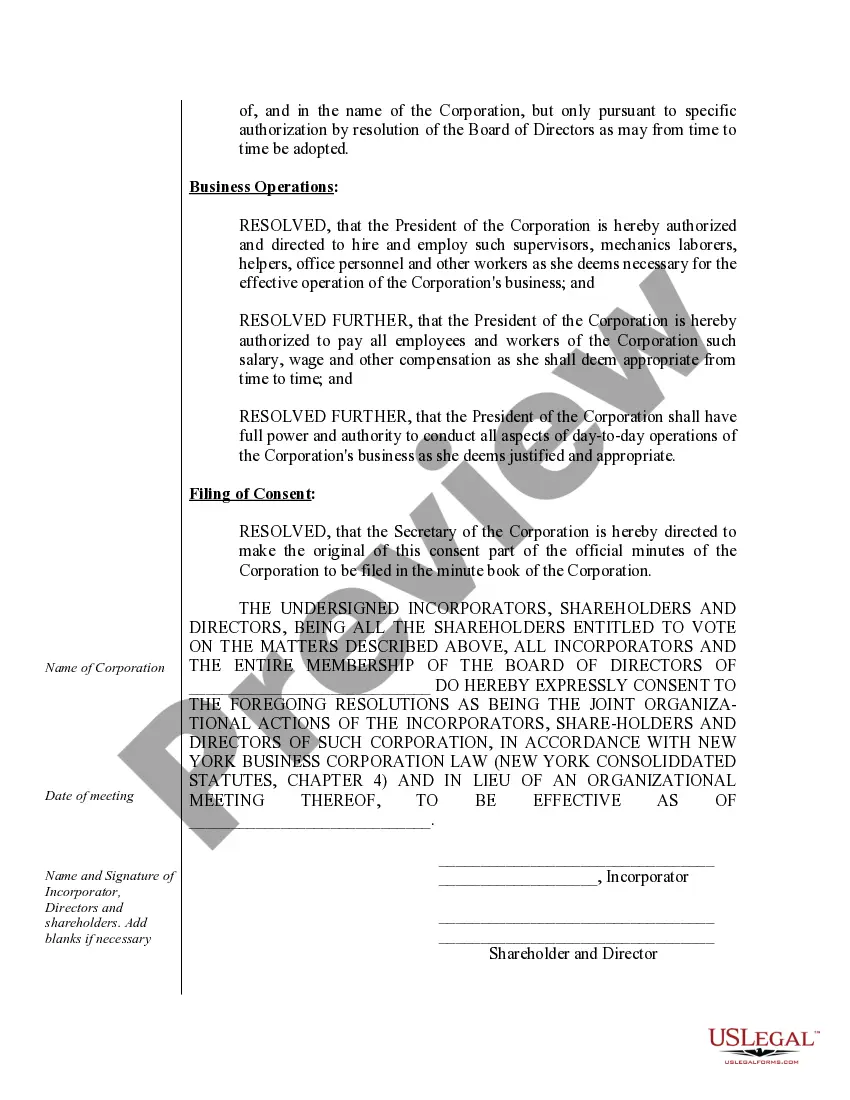 Preview Organizational Minutes for a Professional Service Corporation