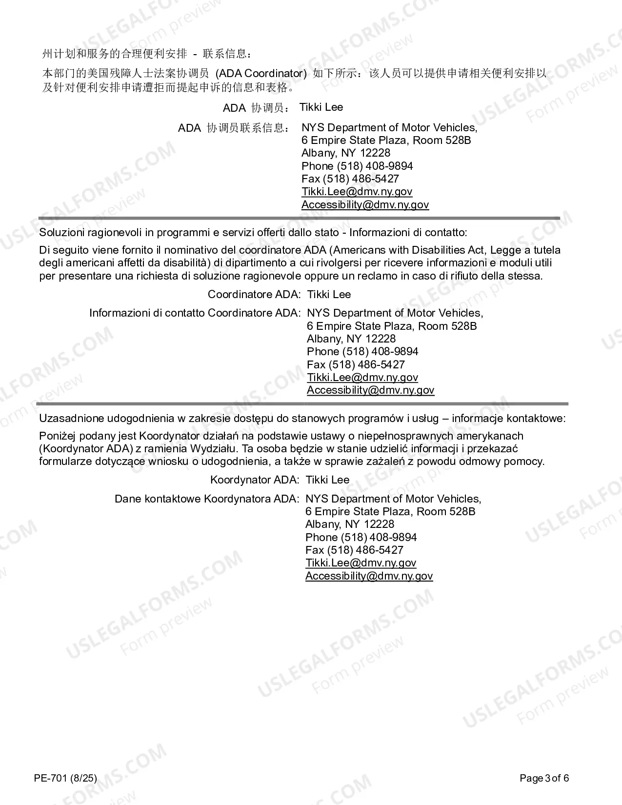 Preview Reasonable Accommodation in State Programs and Services Contact Information