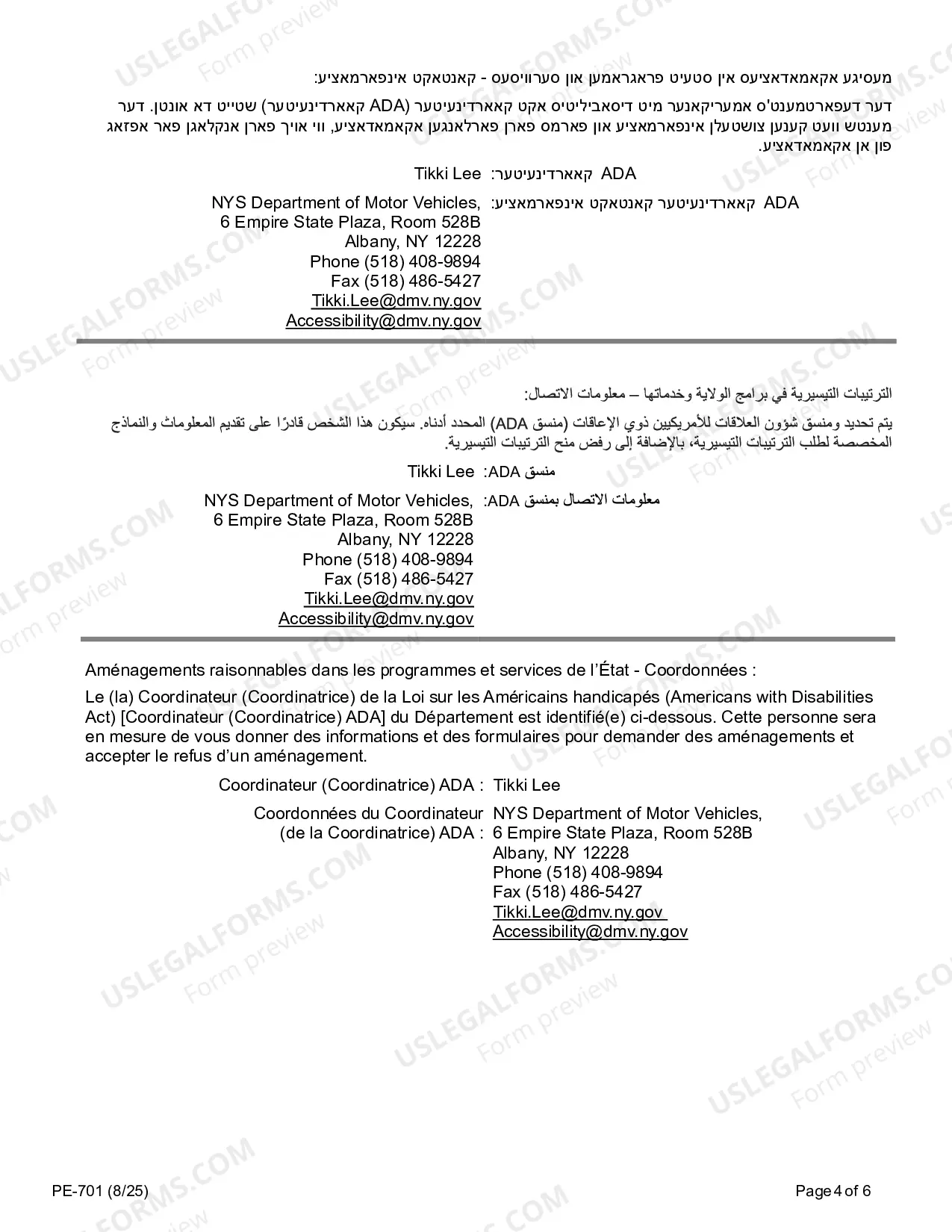 Preview Reasonable Accommodation in State Programs and Services Contact Information