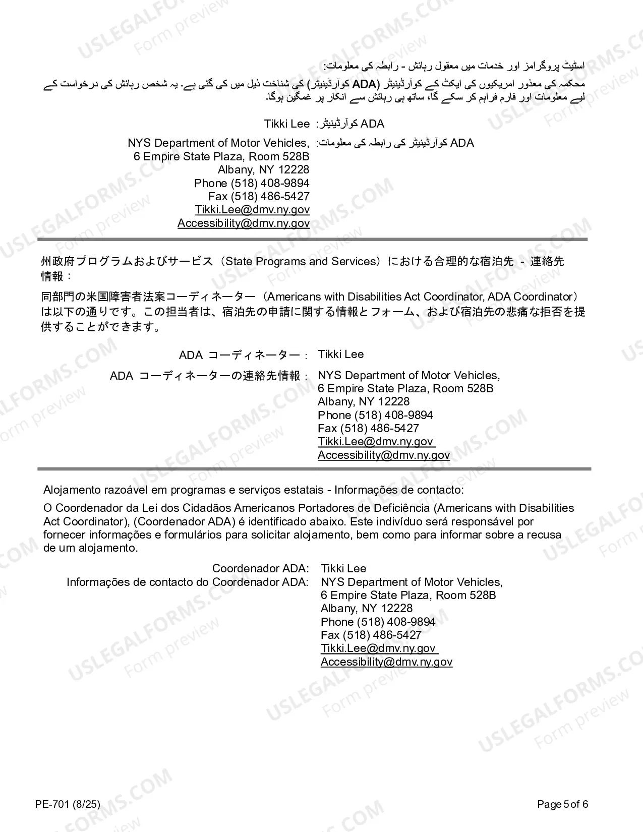 Preview Reasonable Accommodation in State Programs and Services Contact Information