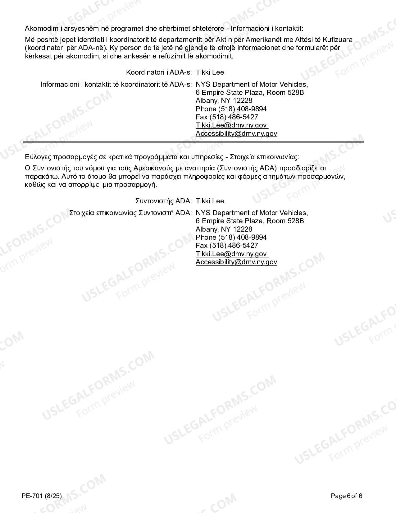 Preview Reasonable Accommodation in State Programs and Services Contact Information