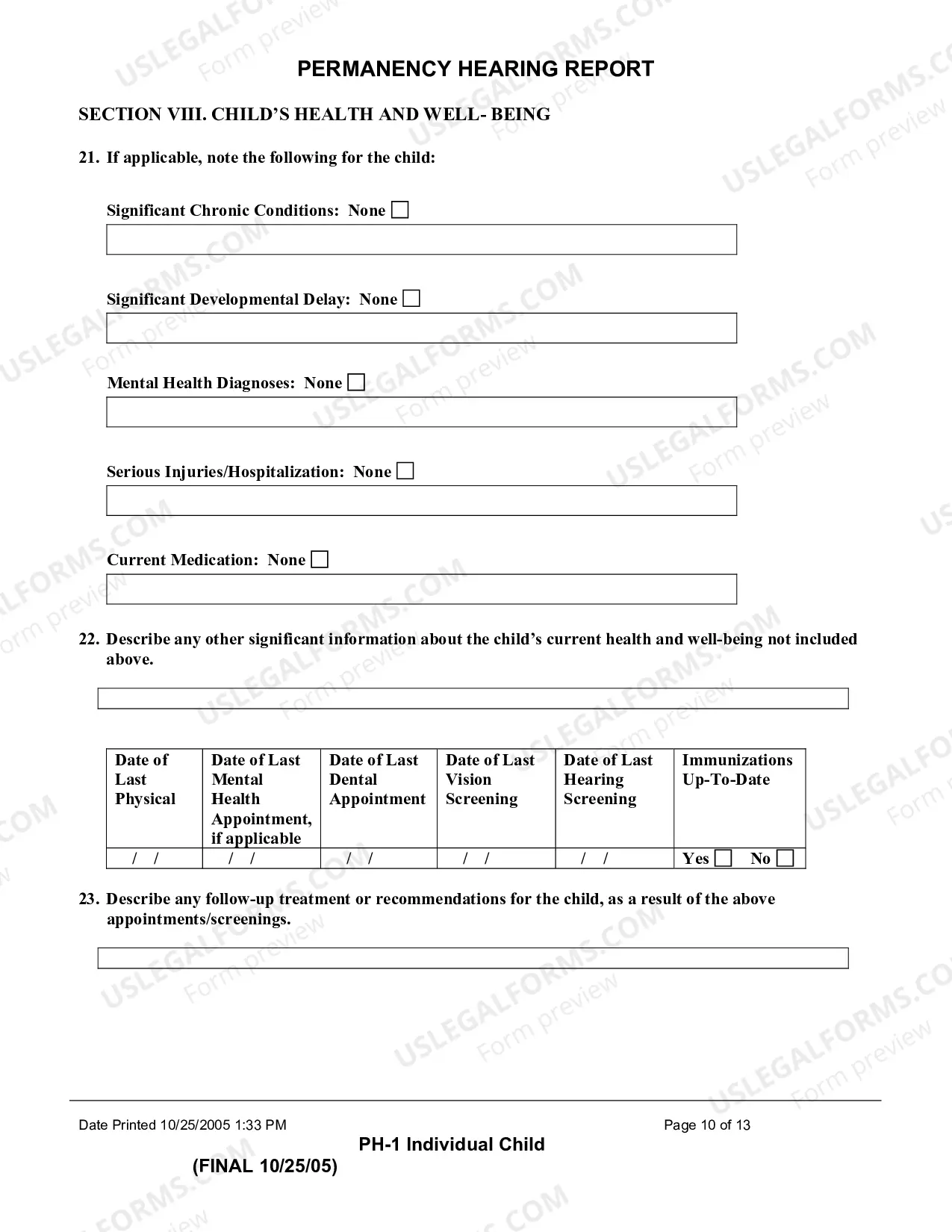 Preview Permanency Hearing Report (Individual Child)