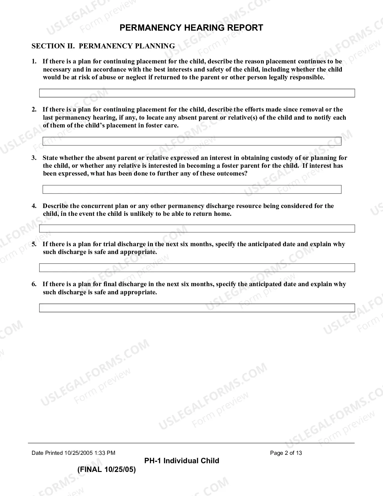 Preview Permanency Hearing Report (Individual Child)