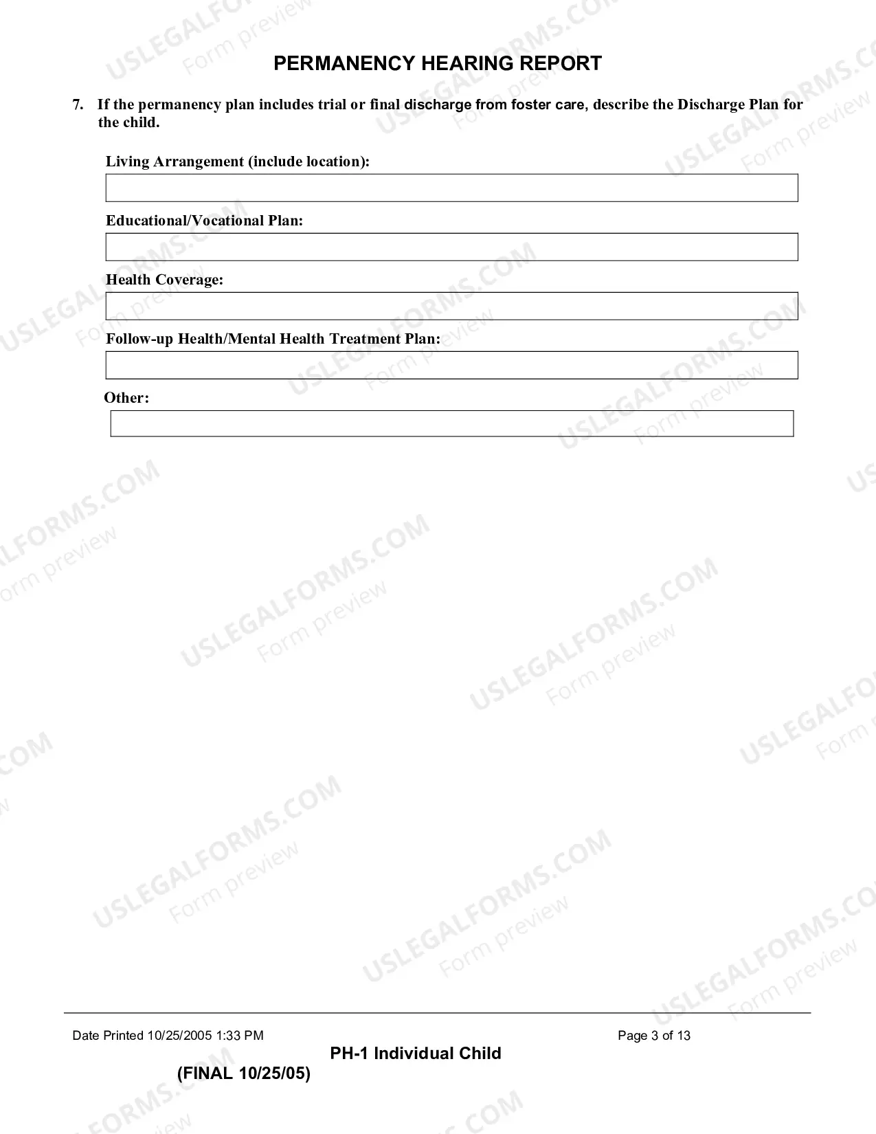 Preview Permanency Hearing Report (Individual Child)