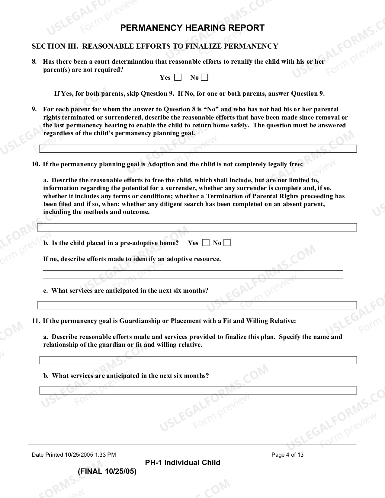 Preview Permanency Hearing Report (Individual Child)