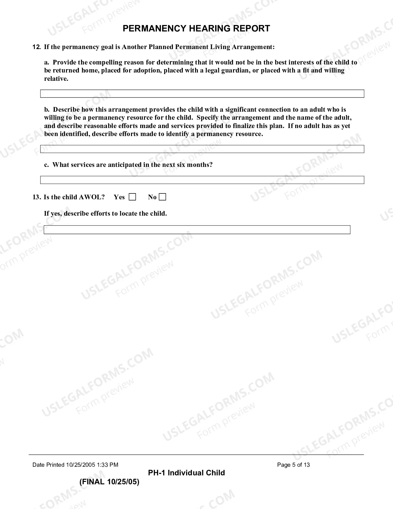 Preview Permanency Hearing Report (Individual Child)