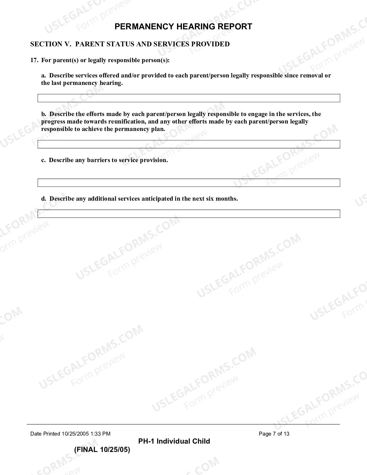Preview Permanency Hearing Report (Individual Child)