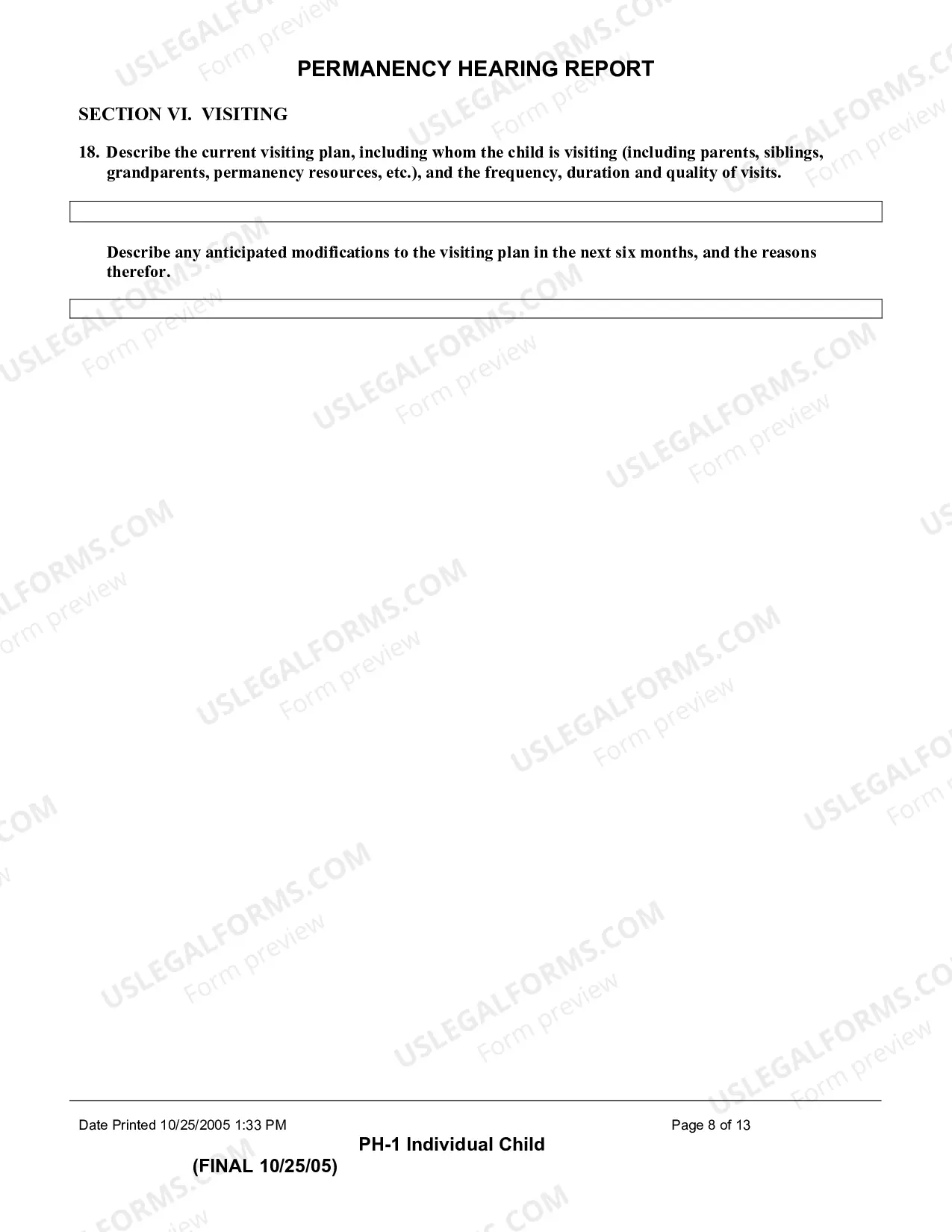 Preview Permanency Hearing Report (Individual Child)