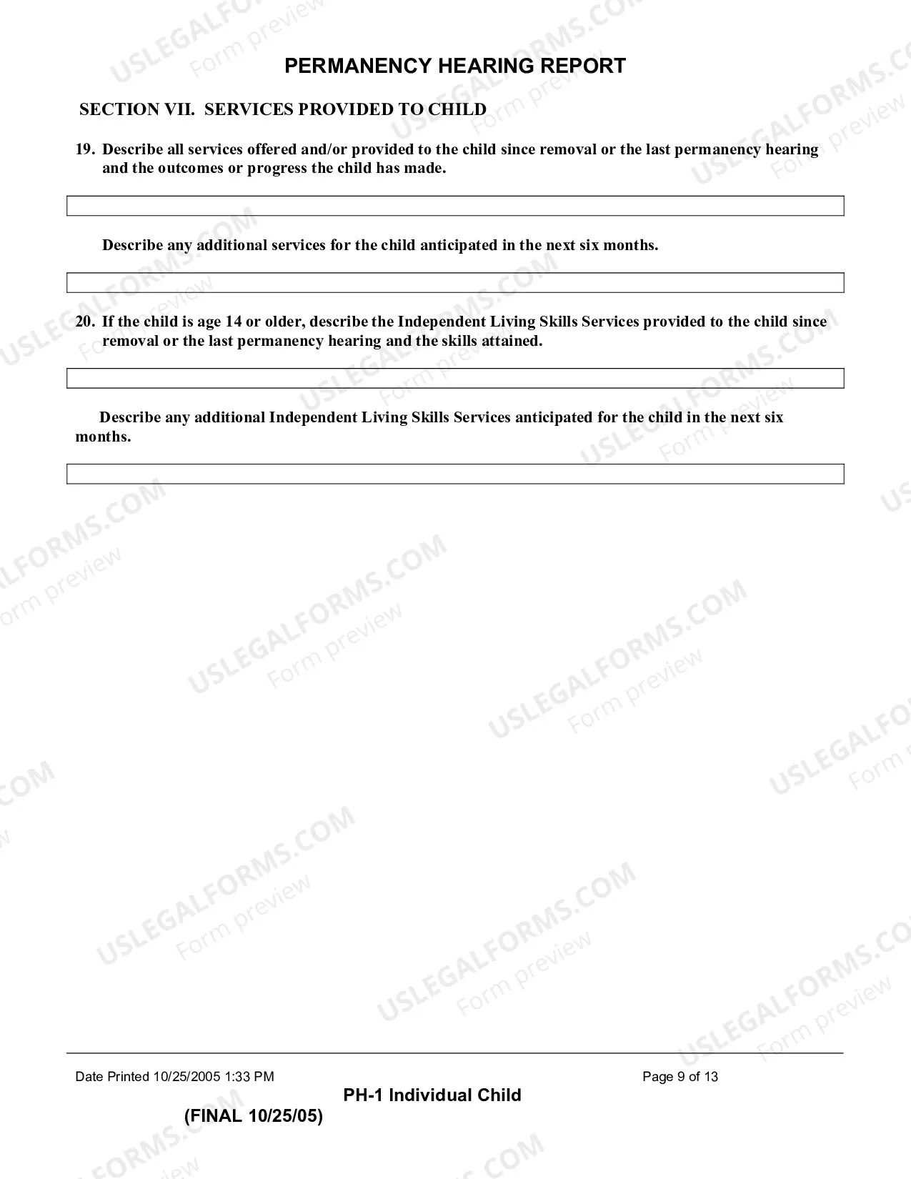 Preview Permanency Hearing Report (Individual Child)