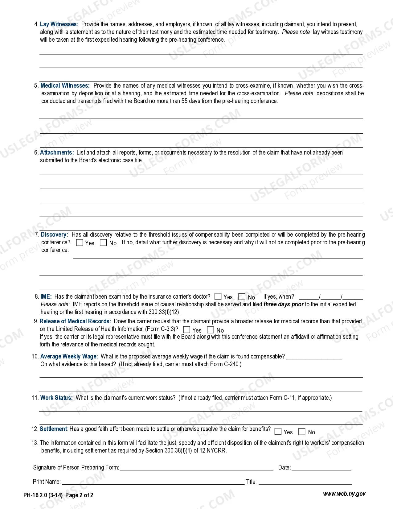 Preview Prehearing Conference Statement for Workers' Compensation