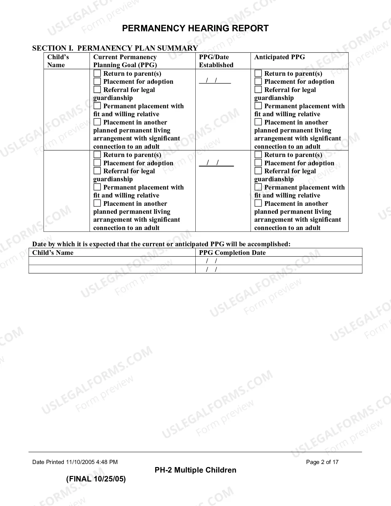 Preview Permanency Hearing Report (Multiple Children)