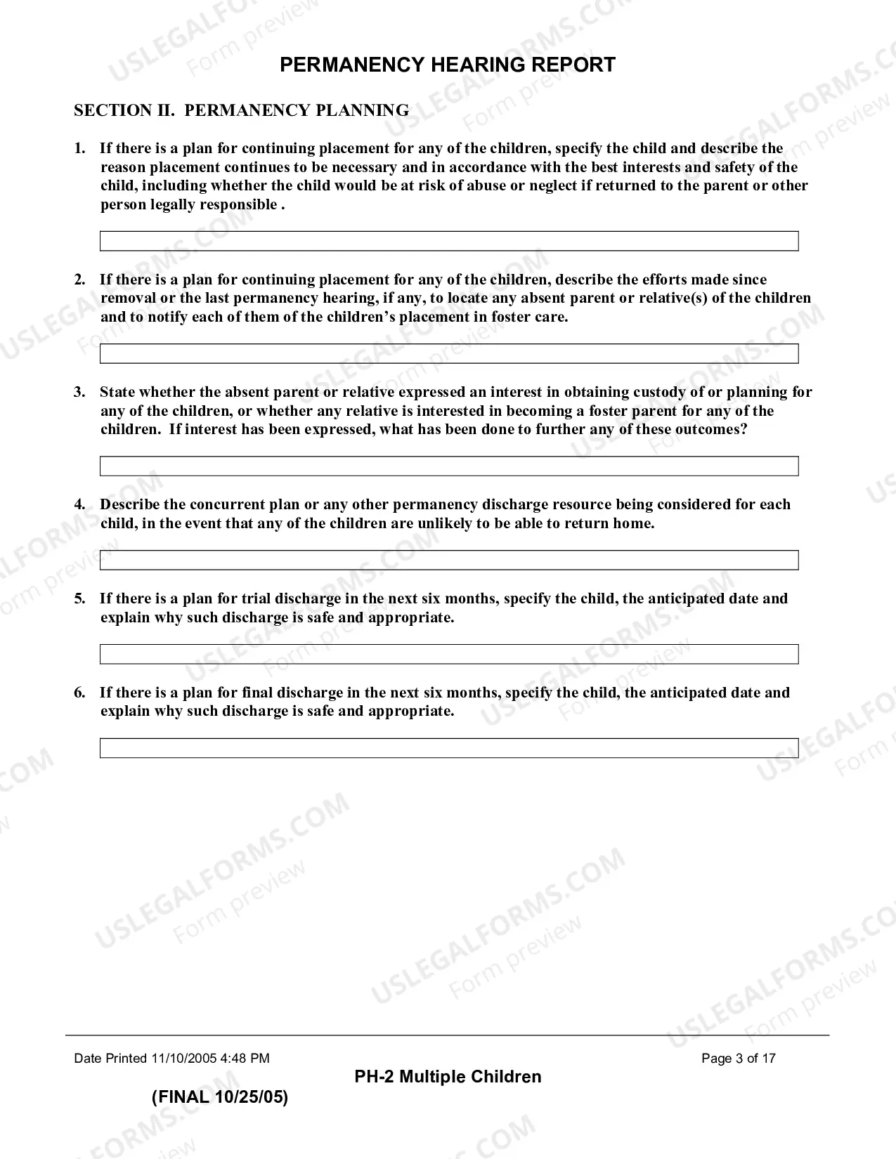 Preview Permanency Hearing Report (Multiple Children)