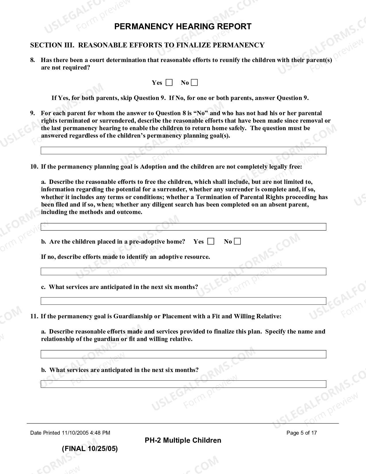 Preview Permanency Hearing Report (Multiple Children)