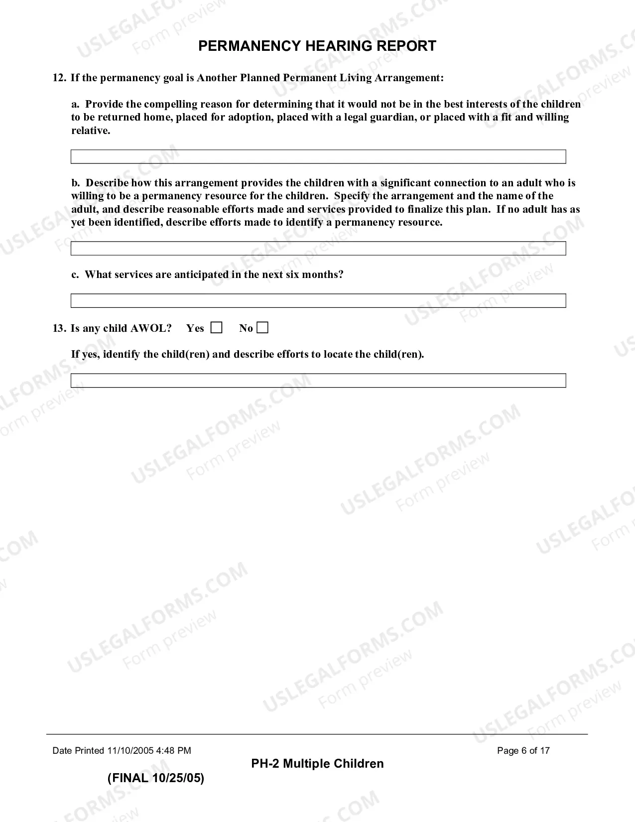Preview Permanency Hearing Report (Multiple Children)
