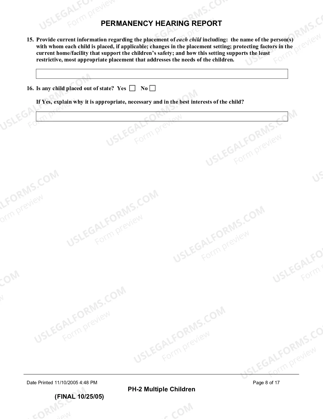 Preview Permanency Hearing Report (Multiple Children)