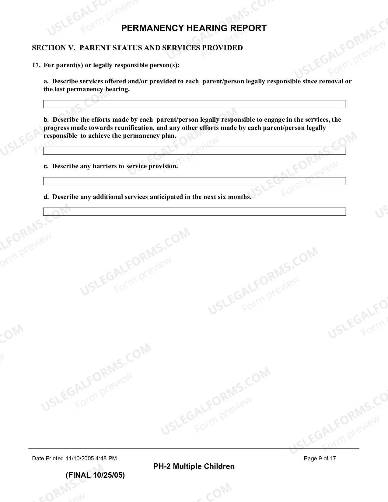 Preview Permanency Hearing Report (Multiple Children)